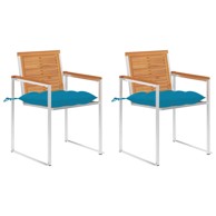 Vrtne stolice sa jastucima 2 kom od masivnog drva bagrema i čelika, svijetlo plava  