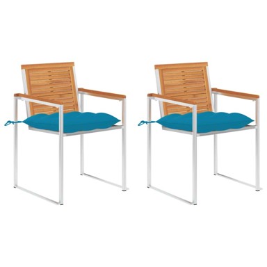 Vrtne stolice sa jastucima 2 kom od masivnog drva bagrema i čelika, svijetlo plava