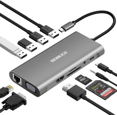 USB-C čvorište, 11 u 1, 4K HDMI, VGA, 100 W PD, USB 3.0/2.0, Ethernet, SD/TF, audio