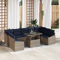 Set sofa s jastucima, 10 dijelova, poliratan, crno-plavi