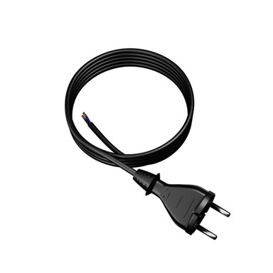 Gumeni kabel za napajanje s ravnim utikačem 3 m 2 x 1,5 mm² tip e 16 A, crni
