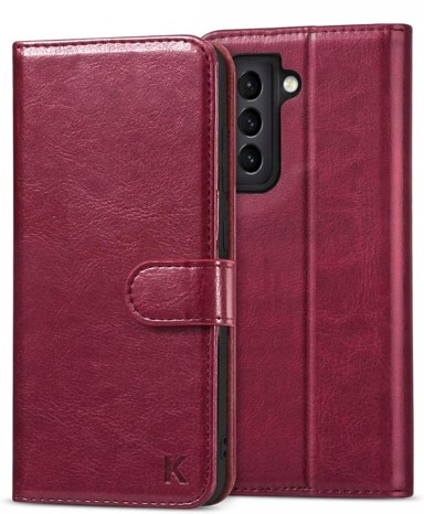 NIKCORP Torbica preklopna za mobitel s RFID zaštitom, za Samsung Galaxy S21 Plus, 3 utora za kartice, bordo crvena