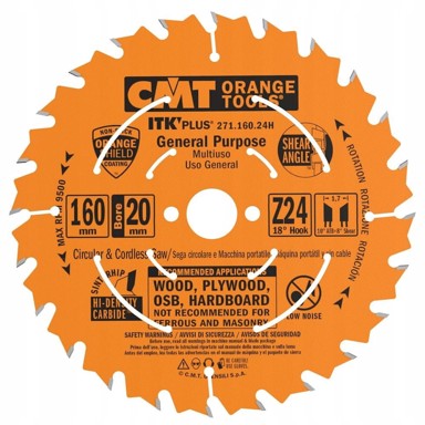 CMT ITK Plus kružna pila za drvo, 160 x 20 mm, 24 zubi, za uzdužno rezanje