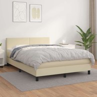 Box spring krevet s madracem, umjetna koža, 140 x 190 cm, krem, gladak dizajn