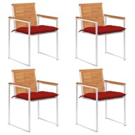 Vrtne stolice s jastucima 4 kom od masivnog bagremovog drva, crvena  