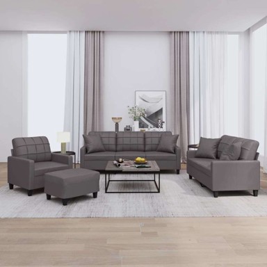 Set sofa 4-dijelni s jastucima i tabureom, siva