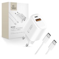 TECH-PROTECT Punjač NCA30 mrežni 30W PD QC + USB-C kabel, bijeli
