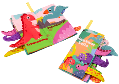 Mekana knjiga koja šušti sa uzorcima dinosaura, šarena