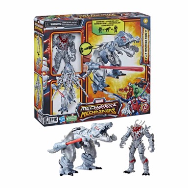 MARVEL Mech Strike Mechasaurs Ultron Primeval i T-R3X transformacija