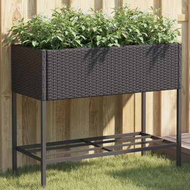 Vrtne sadilice s policom 2 kom crne 90 x 40 x 75 cm poliratan