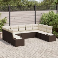 9-dijelni vrtni sofa set s jastučićima, poli ratan, smeđa