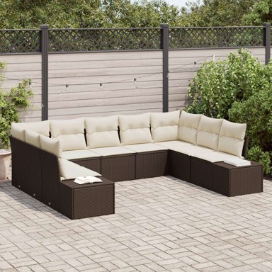9-dijelni vrtni sofa set s jastučićima, poli ratan, smeđa