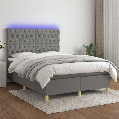Krevet box spring s madracem LED tamnosivi 140x190 cm tkanina