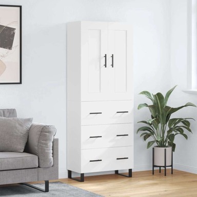 Visoka komoda od konstruiranog drva 69,5 x 34 x 180 cm s 3 ladice, bijela
