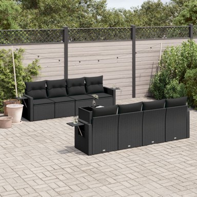 9-dijelni set vrtnih sofa s jastucima crni od poliratana