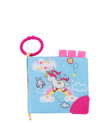 KIKKA BOO Edukativna platnena knjiga s grickalicom, Happy unicorn