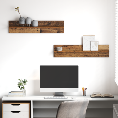 Police na zidu s policom s pohranom 2 kom, 80x11,5x18 cm, staro drvo