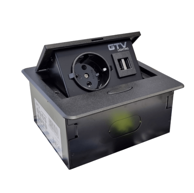 Konzola priključna u stol, šuko + 2x USB-A, Avaro, crna