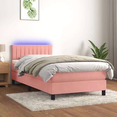 Box Spring krevet s madracem, ružičasti, 100x200 cm, baršun, okomite pruge
