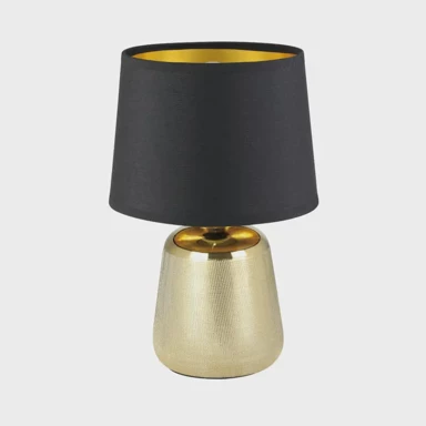 Stolna lampa Manalba 1, E14, crna/zlatna, keramika/tkanina