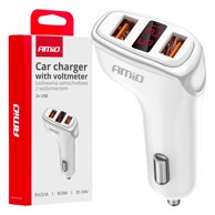 AMIO Auto punjač 2x usb-a + provjera baterije 3.1A 12/24V