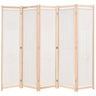 Sobna pregrada s 5 panela od tkanine 200 x 170 x 4 cm krem
