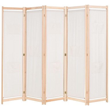 Sobna pregrada s 5 panela od tkanine 200 x 170 x 4 cm krem