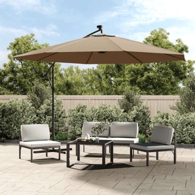 Suncobran vrtni konzolni LED s metalnim stupom 350 cm, sivo-smeđi
