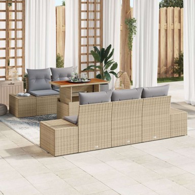 6-dijelni vrtni set sofa s jastučićima, poliratan, bež