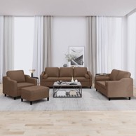 Set sofa 4-dijelni, s jastucima, od tkanine, smeđi
