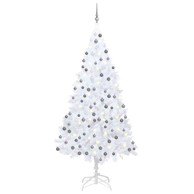 Božićno drvce umjetno osvijetljeno s kuglicama 240 cm - bijelo, 240 cm, 120 kuglica bijelo/sivo