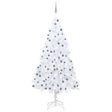 Božićno drvce umjetno osvijetljeno s kuglicama 240 cm - bijelo, 240 cm, 120 kuglica bijelo/sivo
