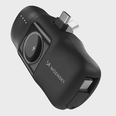 WOZINSKY Power bank WF16-YCS, Mini USB-C, 5000 mAh, 15 W, s ugrađenim USB-C kabelom, crni