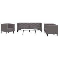 Chesterfield garnitura, 3 dijela, umjetna koža, siva