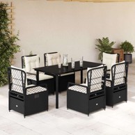 7 dijelni vrtni blagovaonski set s jastucima crni od poliratana, 160 x 80 x 74 cm