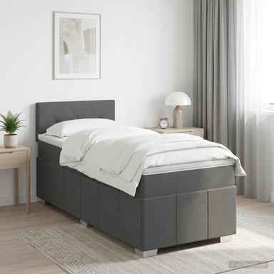 Boxspring krevet s madracem 90 x 190 cm od tkanine, tamnosivi