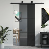 Klizna vrata crna 76x205 cm od kaljenog stakla i aluminija