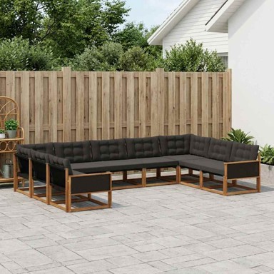 Set vanjskih sofa, 9-dijelni, s jastucima, prirodni, crni