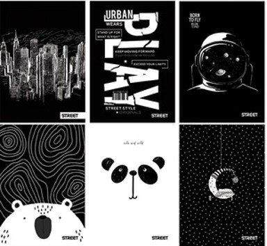 Set bilježnica, Street Black & White, A4, linije, meki uvez, 52 lista, 10 kom