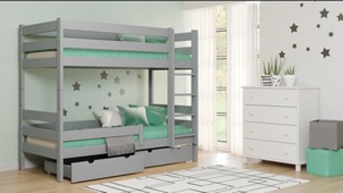 Dječji krevet na kat Gagatek Lux, 200 x 90 cm, 2 ladice, sivi