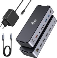 USB-C priključna stanica za laptop, 65 W, trostruki zaslon, 2 x HDMI, DP, 10 Gbps USB, PD 100 W, RJ45, SD/TF, audio, B0C32YZ271