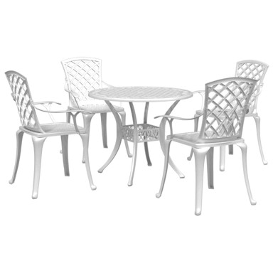 Vrtni blagovaonski set, 5 kom, lijevani aluminij, bijela, 5 kom
