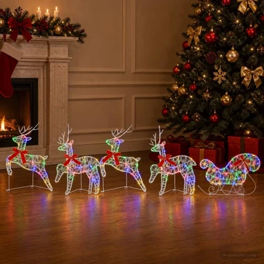 Božićni sob sa sanjkama, 5 kom., 100 LED lampica, akril, višebojno svjetlo