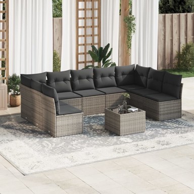 10-dijelni set vrtnih sofa od poliratana s jastucima sivi