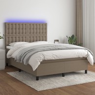 Krevet box spring s madracem LED smeđesivi 140x200 cm tkanina