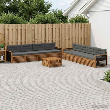 Set vanjskih sofa s jastukom, 9 kom, prirodna i antracit