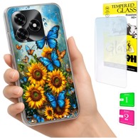 Maskica za Honor X5C Plus / X5C 4G, s foto tiskom, s leptirima, sa zaštitnim staklom 9H