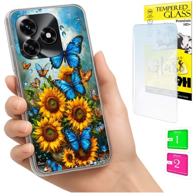 Maskica za Honor X5C Plus / X5C 4G, s foto tiskom, s leptirima, sa zaštitnim staklom 9H