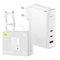 BASEUS Zidni punjač ​​GaN5 Pro, 2x USB-C + USB, 140W, bijeli 