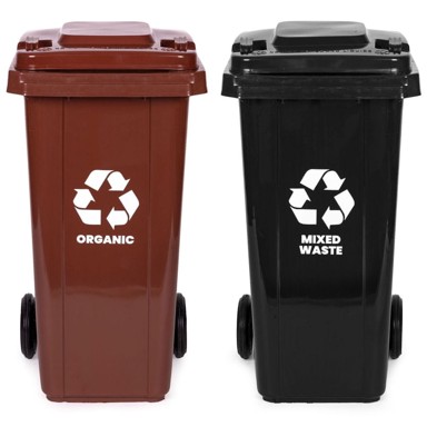 NORTHIX Set od 2 kante za otpad, 120 L, crne i smeđe, HDPE, s kotačima